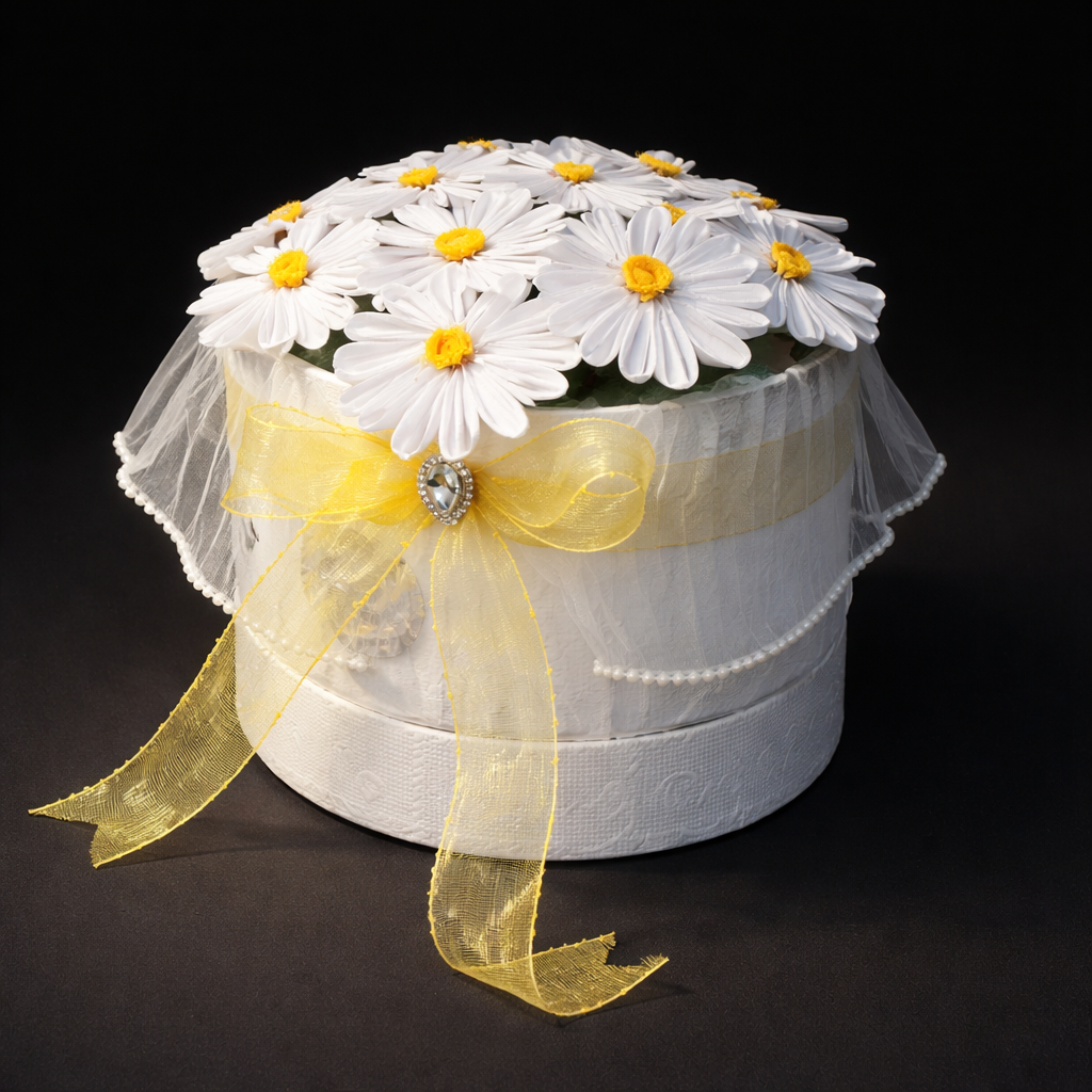 Luxus Margeriten Box mit Schleife – Frische Eleganz 2 Varianten